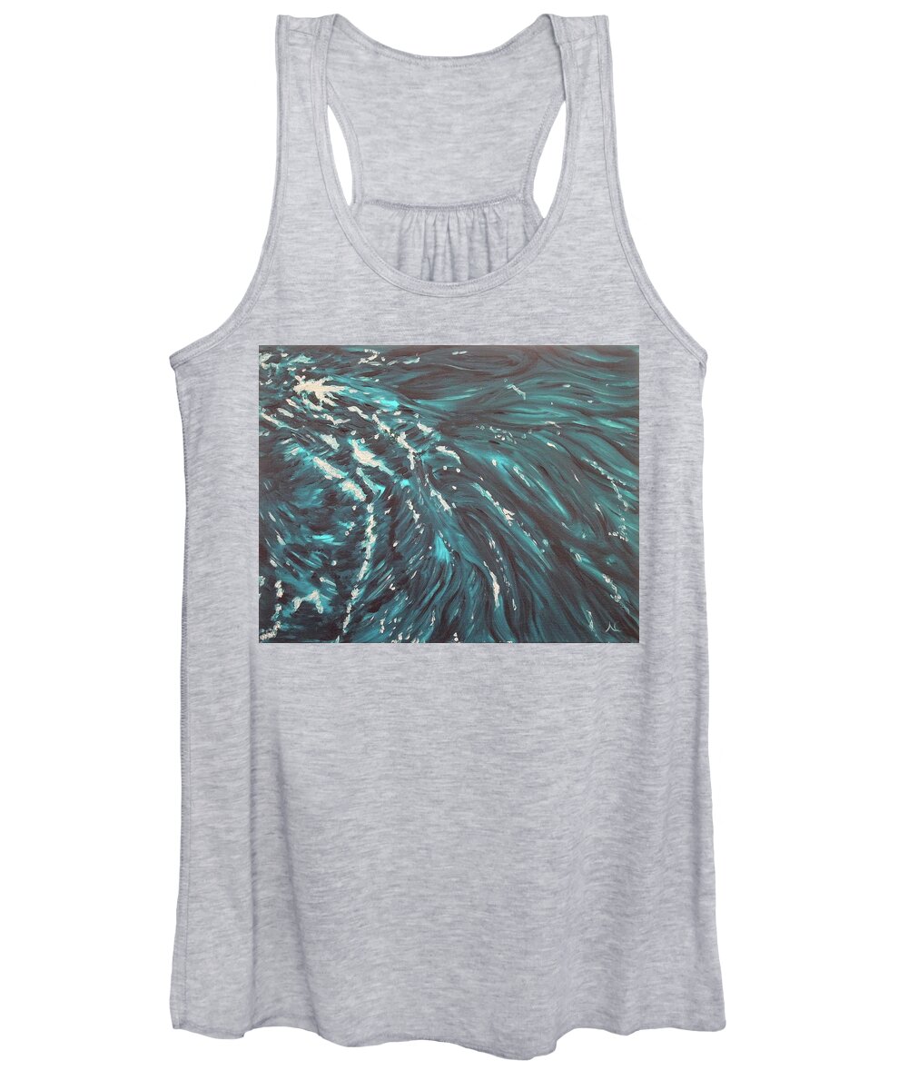 Water Women's Tank Top featuring the painting Waves - Turquoise by Neslihan Ergul Colley