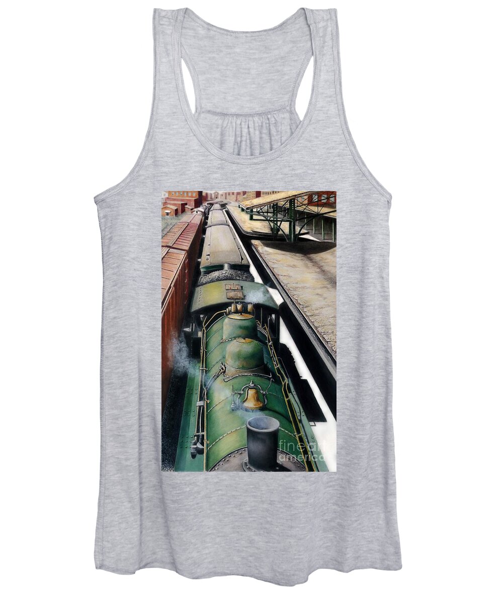 Train Women's Tank Top featuring the drawing Eastbound to the Mountains by David Neace cpcam
