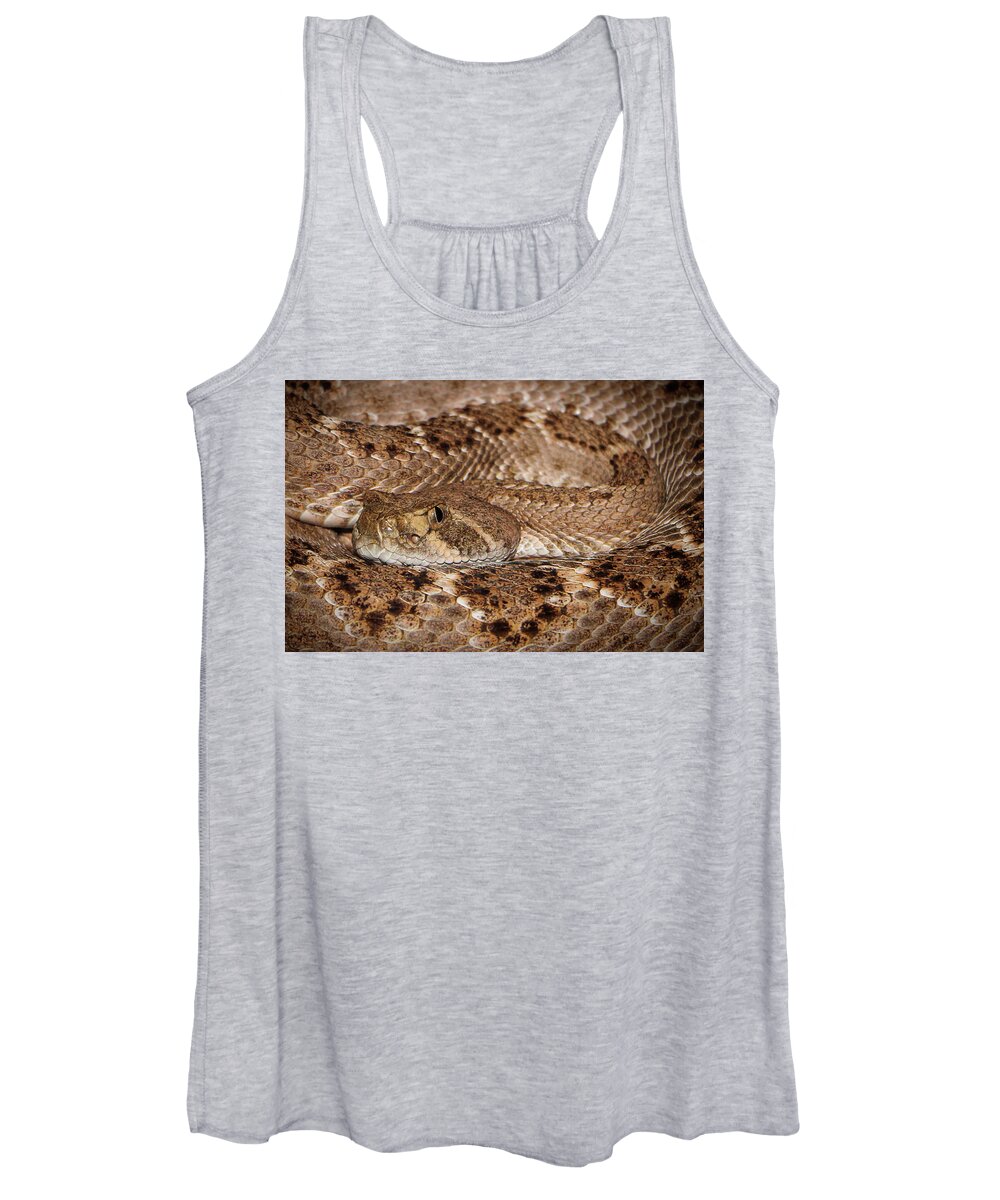Snakes Women's Tank Top featuring the photograph Western Diamondback Rattlesnake Close Up by Elaine Malott