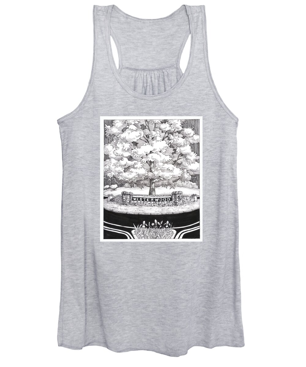 Black And White Women's Tank Top featuring the painting Westerwood Sign by Don Morgan