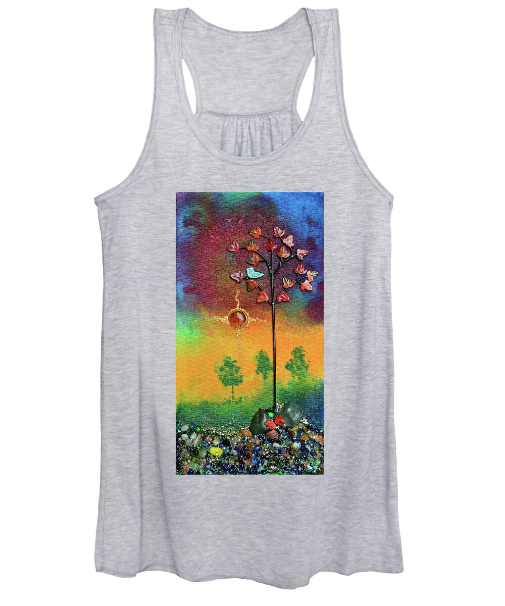 Mixed Media Landscape Women's Tank Top featuring the mixed media Where Fireflies Gather by Donna Blackhall