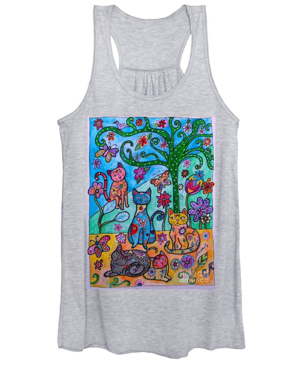 Gato Women's Tank Top featuring the painting Whimsical Cats by Pristine Cartera Turkus