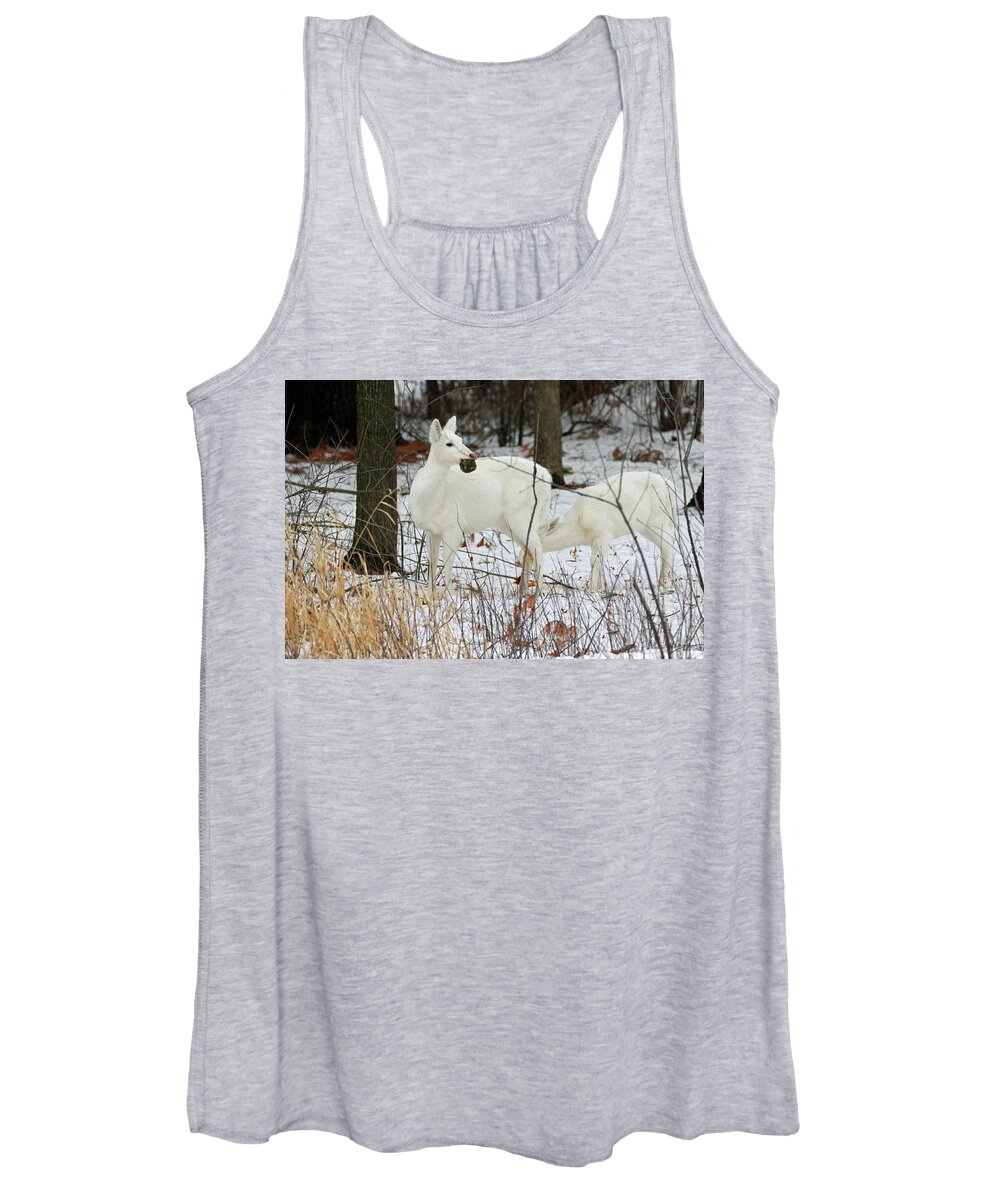 White Women's Tank Top featuring the photograph White Deer With Squash 2 by Brook Burling