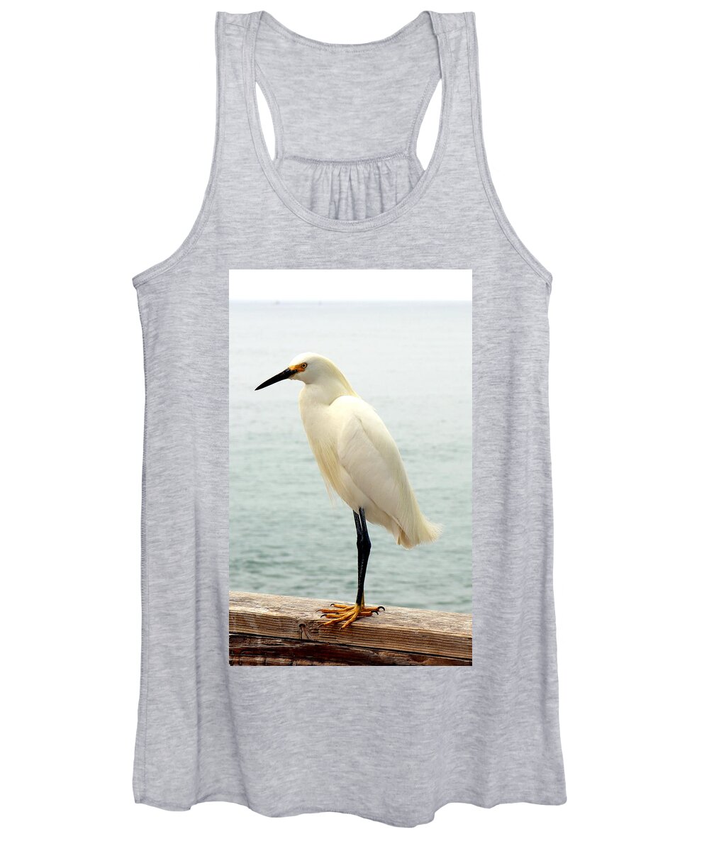 White Women's Tank Top featuring the photograph White Egret Photograph by Kimberly Walker