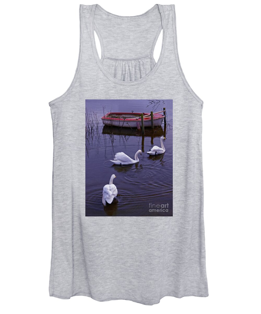 Swan Women's Tank Top featuring the photograph Whooper swans on river by Martyn Arnold
