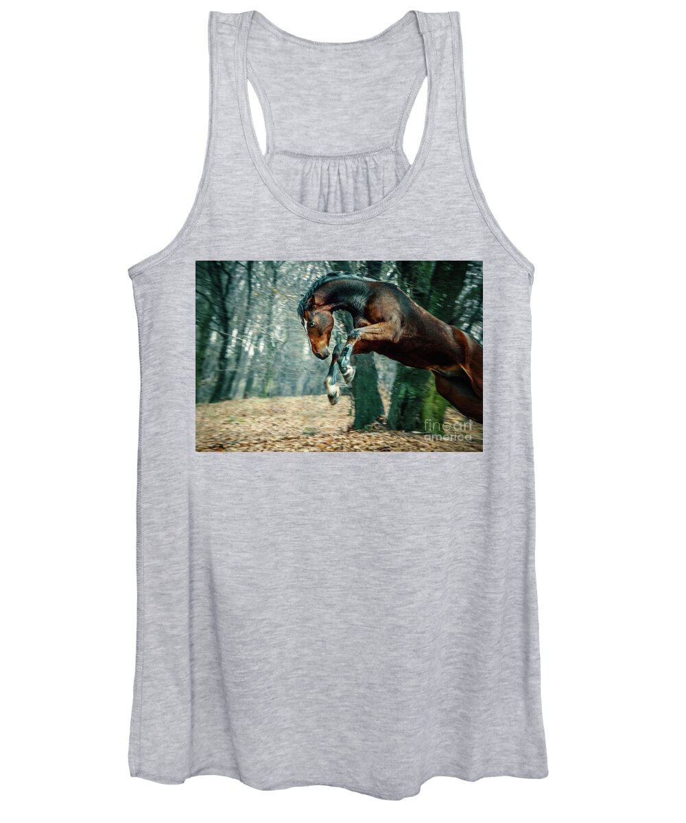 Horse Women's Tank Top featuring the photograph Wild horse jumping by Dimitar Hristov