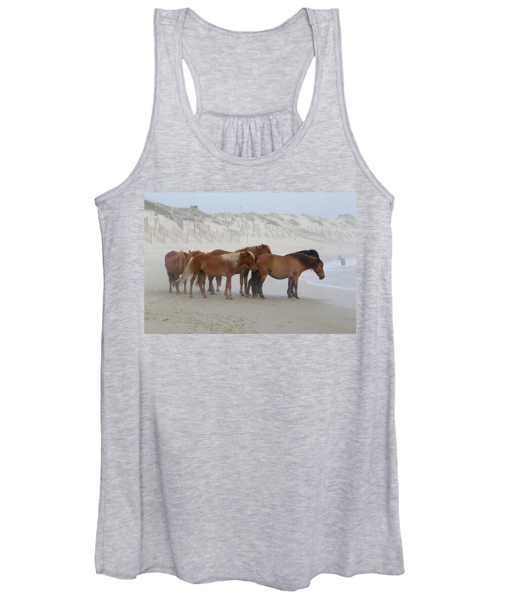 Wild Horses Women's Tank Top featuring the photograph Wild Horses At Corolla, NC 21 by David Stasiak