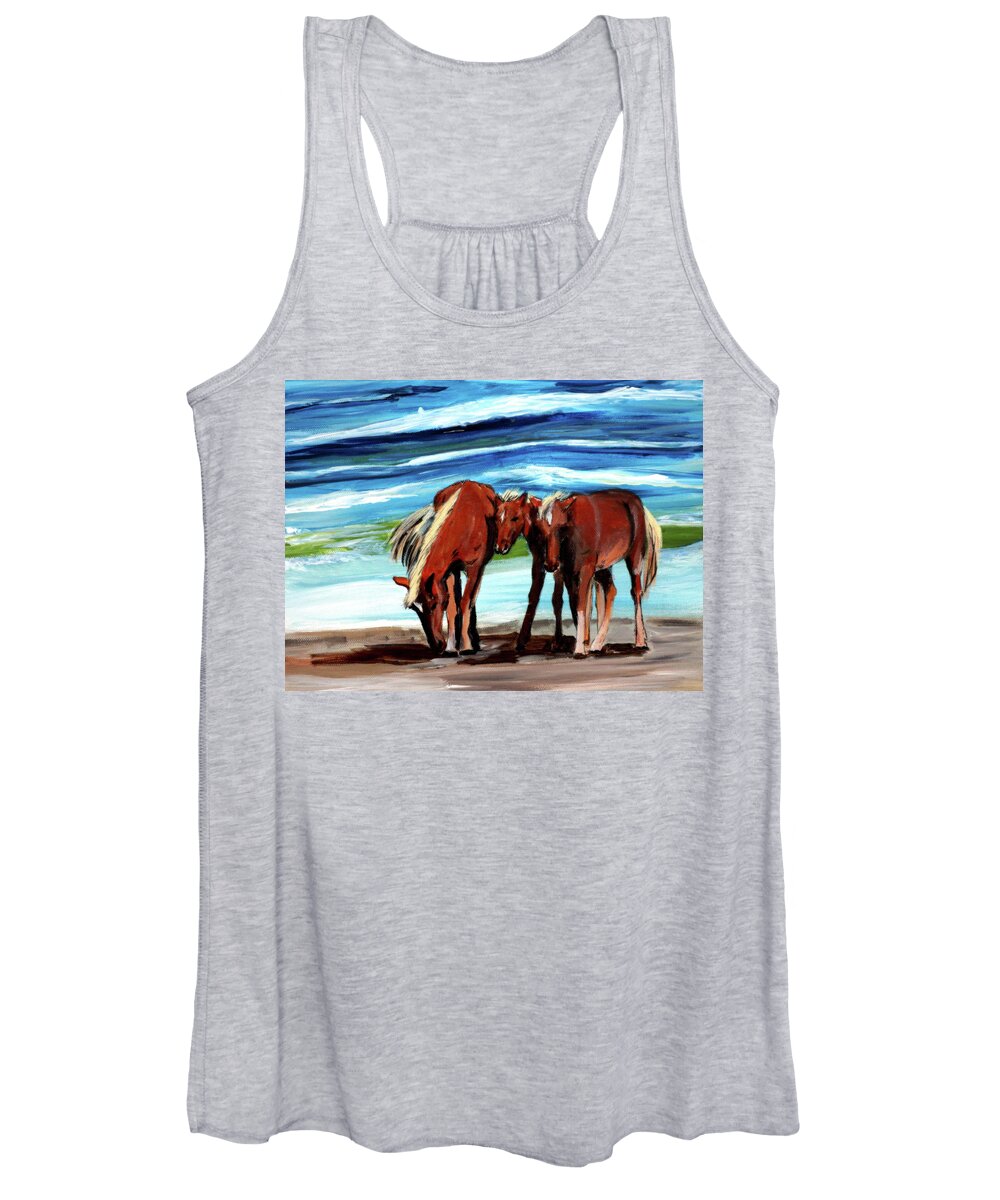Horse Women's Tank Top featuring the painting Wild Horses Outer Banks by Katy Hawk