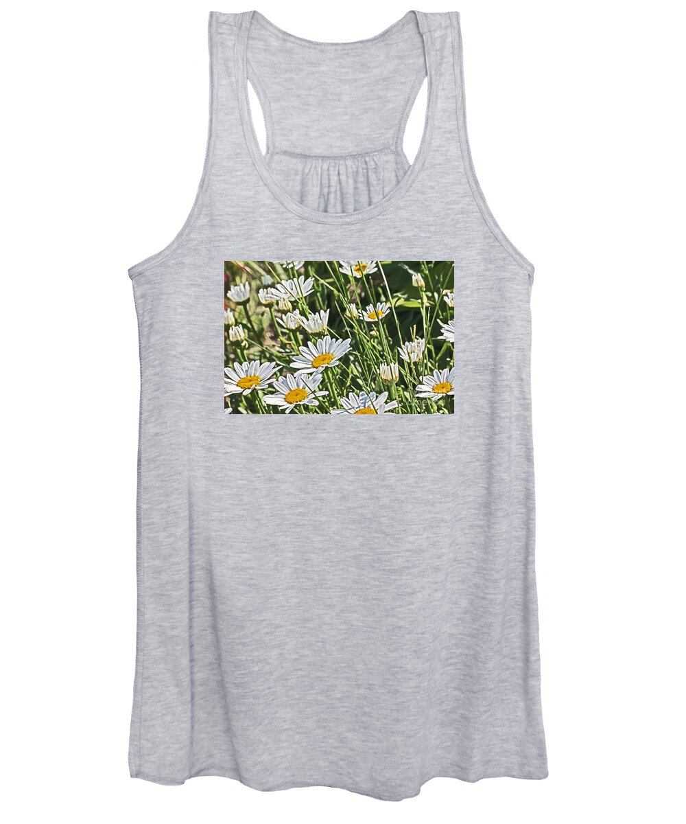 Flowers Women's Tank Top featuring the photograph Wild White Daisies Unpicked in th eField by David Frederick