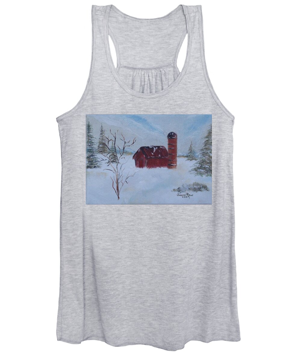 Barn Women's Tank Top featuring the painting Winter Farm by Judith Rhue