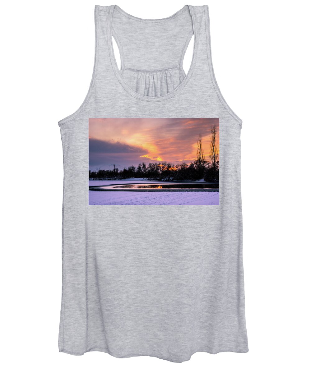 Ice Women's Tank Top featuring the photograph Winter sunset by Bryan Carter