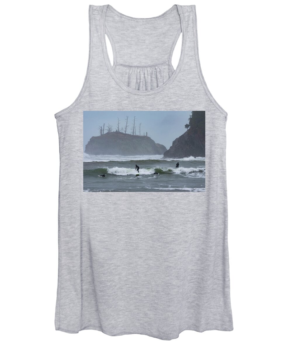 Waves Women's Tank Top featuring the photograph Winter Surfing by Steven Clark