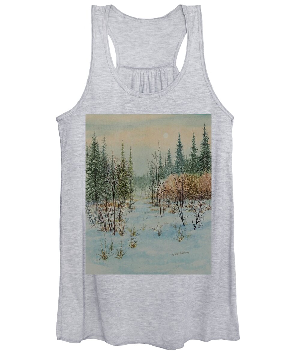 Watercolor Women's Tank Top featuring the painting Winter Trail Alberta by E Colin Williams ARCA
