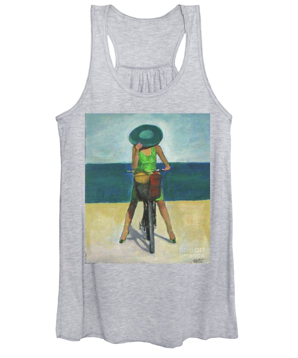 Bicycle Women's Tank Top featuring the painting With Bike on the Beach by Vesna Antic
