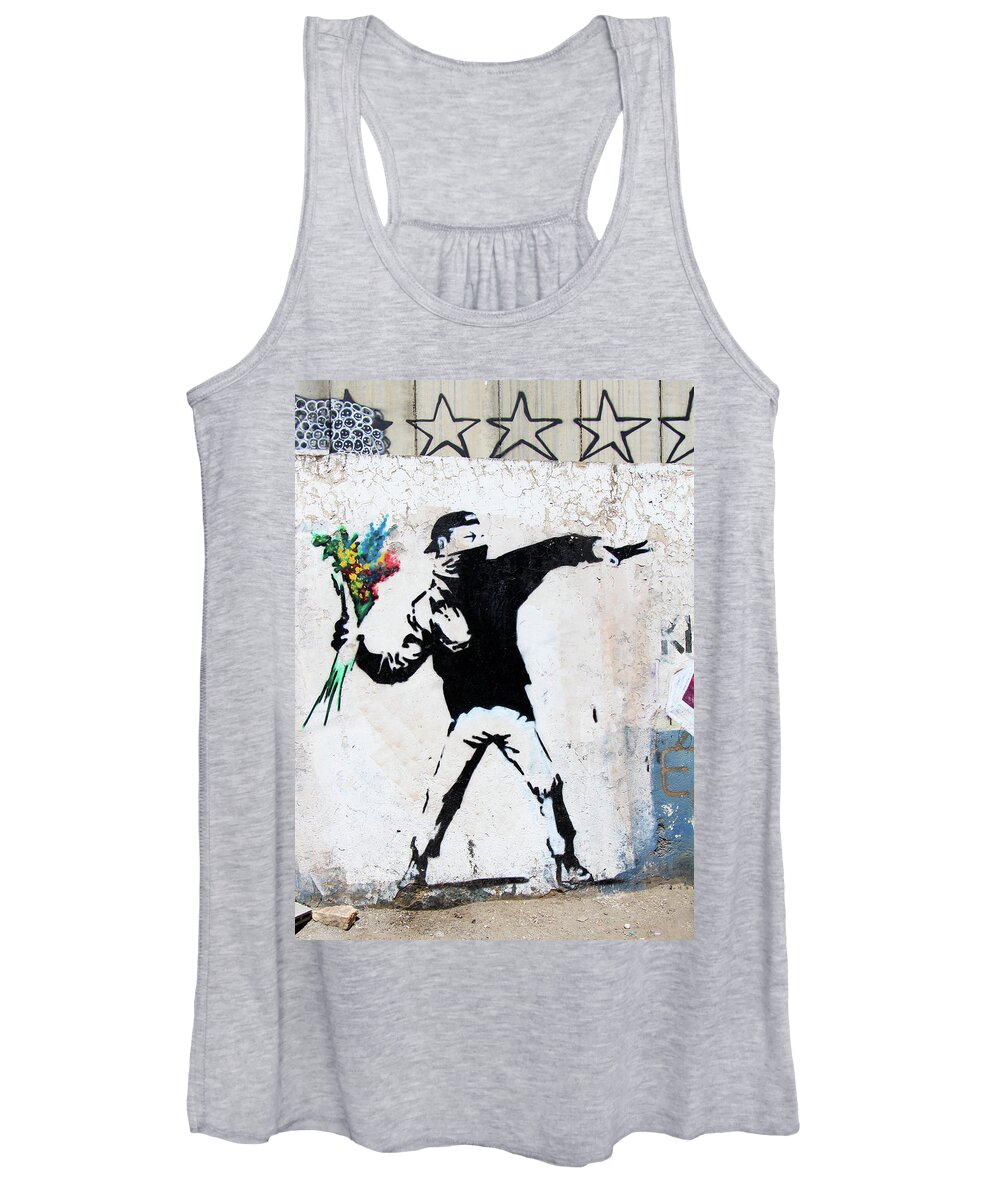 Banksy Replica Women's Tank Top featuring the photograph With Love and Flowers by Munir Alawi