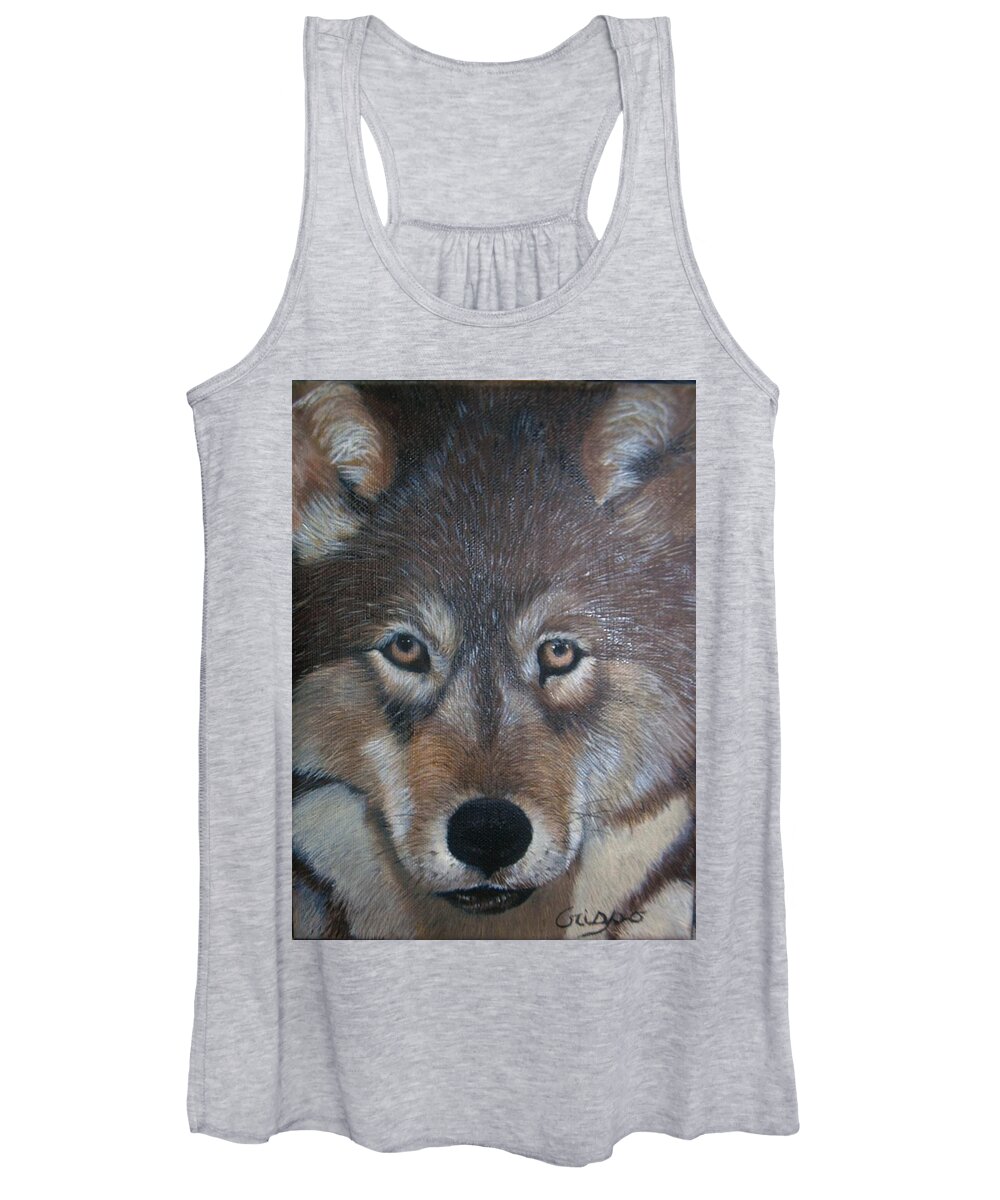  Women's Tank Top featuring the painting Wolf by Jean Yves Crispo