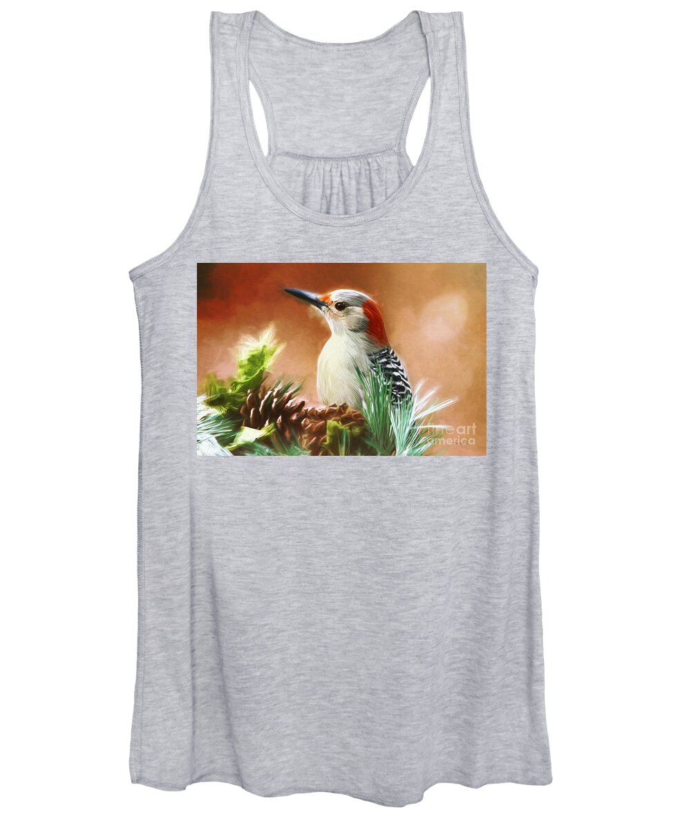 Woodpecker Women's Tank Top featuring the painting Wonderful Woodpecker by Tina LeCour