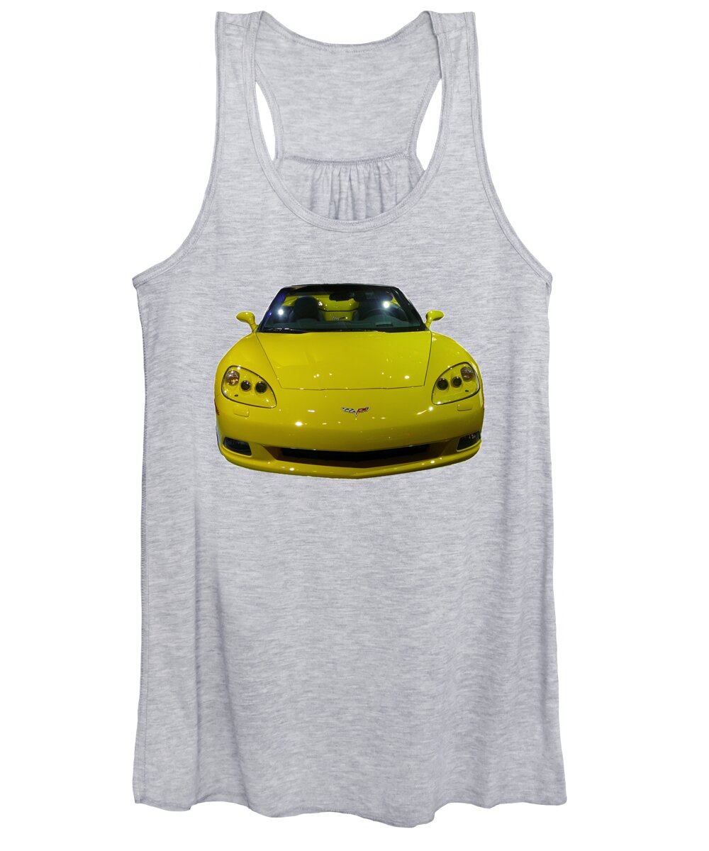 Photography Women's Tank Top featuring the photograph Yellow Sports car front by Francesca Mackenney