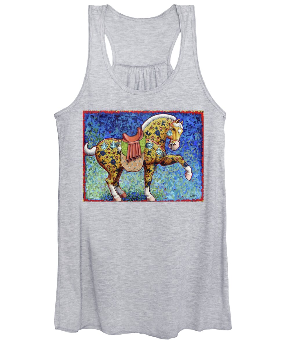 Chinese Horse Women's Tank Top featuring the painting Yellow Tang Ride by Ande Hall