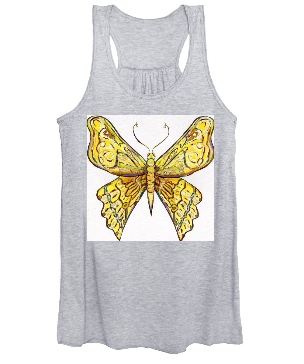Yellow Women's Tank Top featuring the painting Yellow Butterfly Illustration by Catherine Gruetzke-Blais