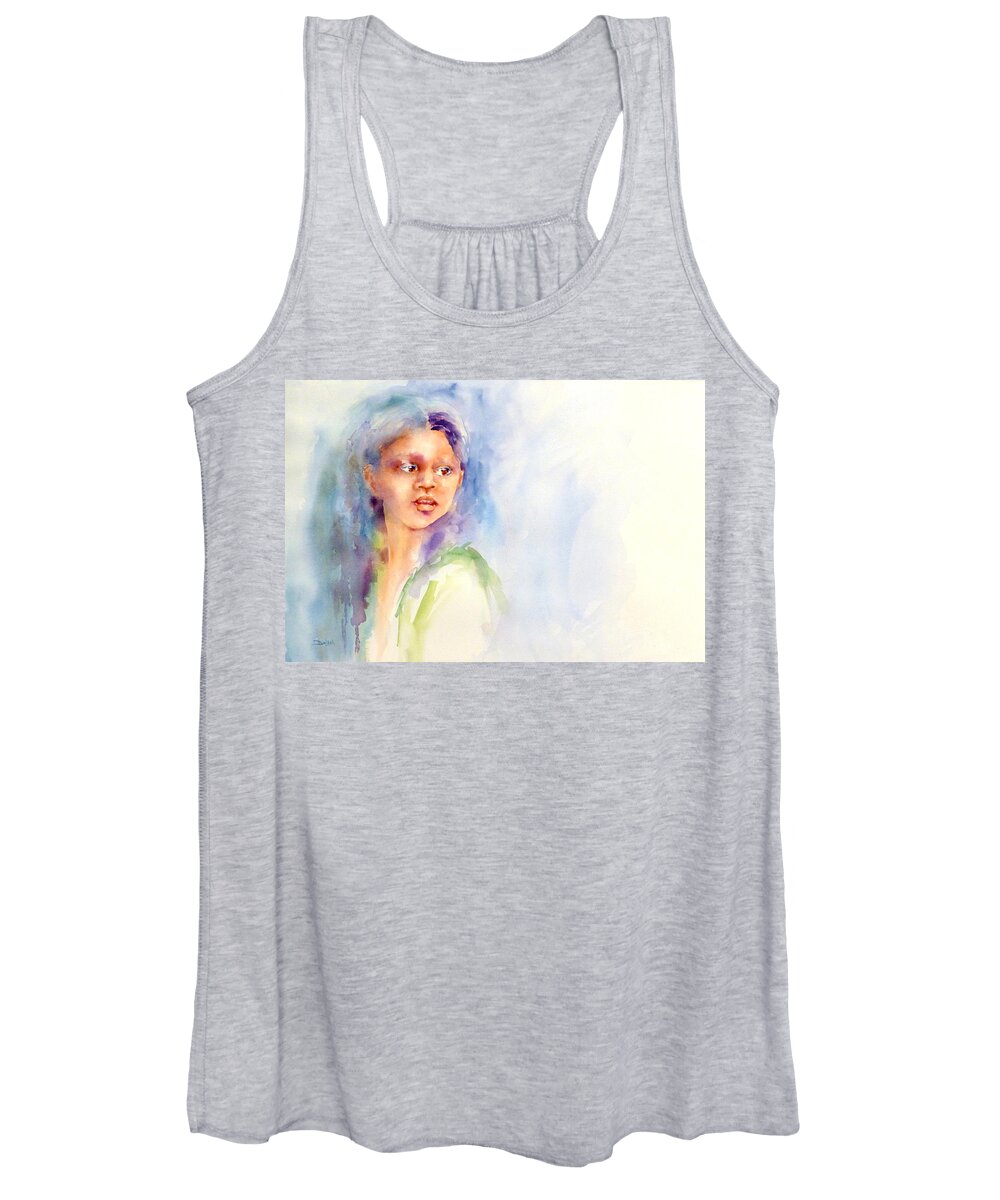 Watercolor Portrait Women's Tank Top featuring the painting Young Woman by Pat Dolan