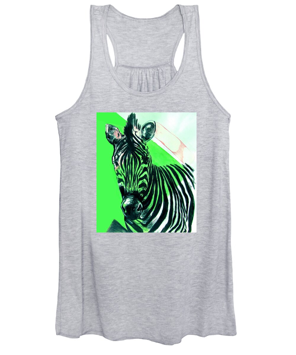 Zebra Women's Tank Top featuring the painting Zebra in Green by Rene Capone
