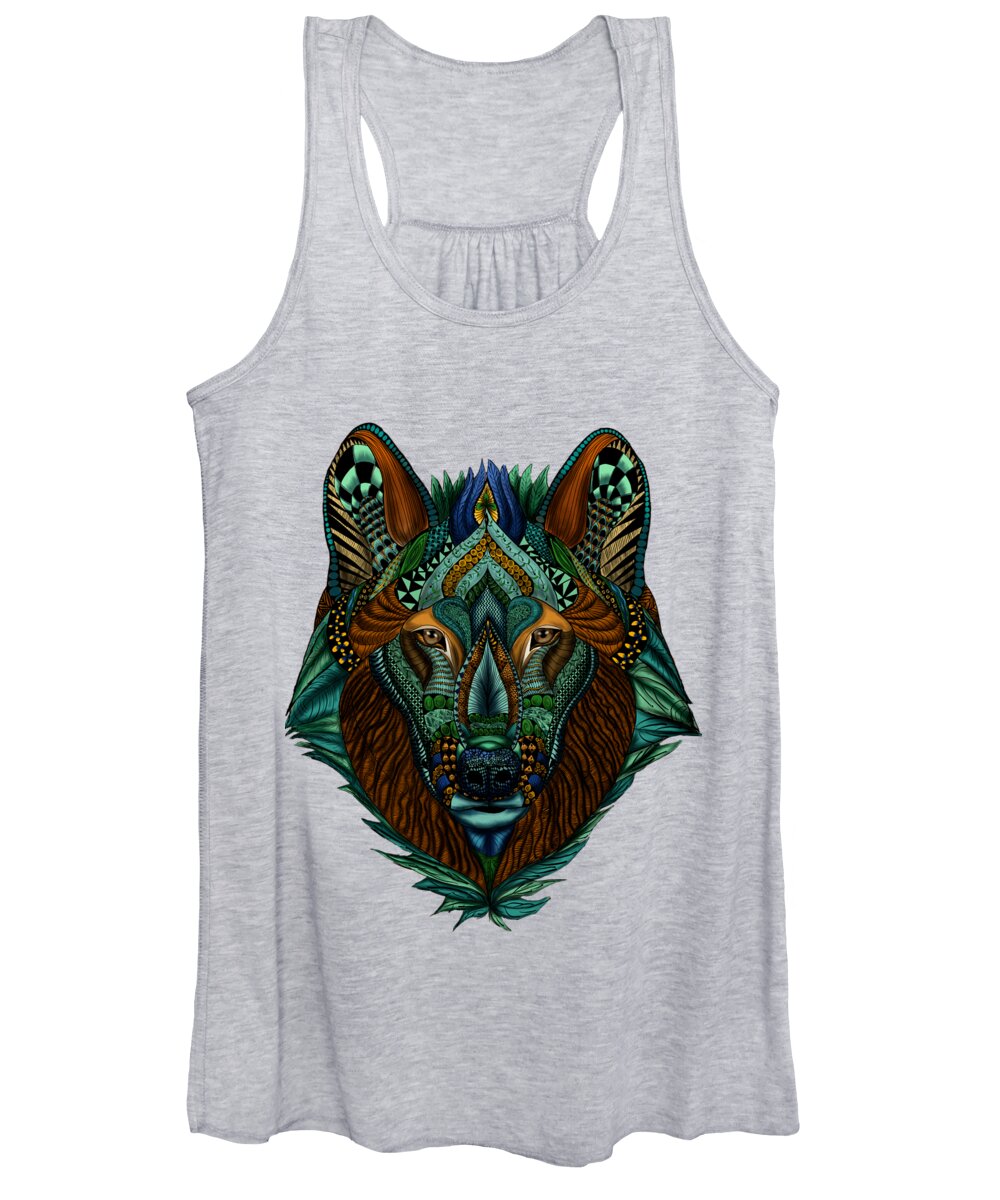 Zentangle Women's Tank Top featuring the painting Zentangle Inspired Art- Wolf Colored by Becky Herrera