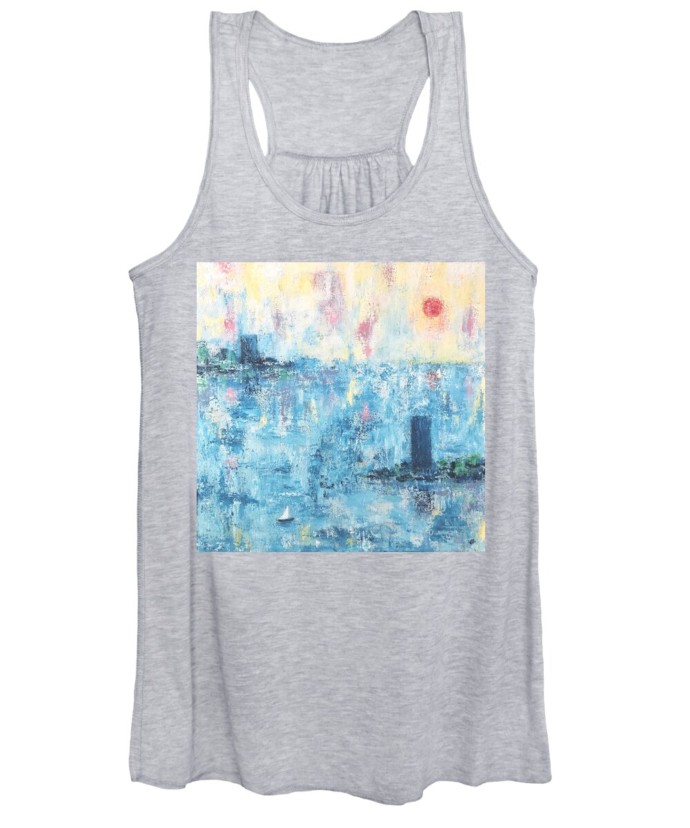 Boat Women's Tank Top featuring the painting Boat in the Mist #1 by Victoria Lakes