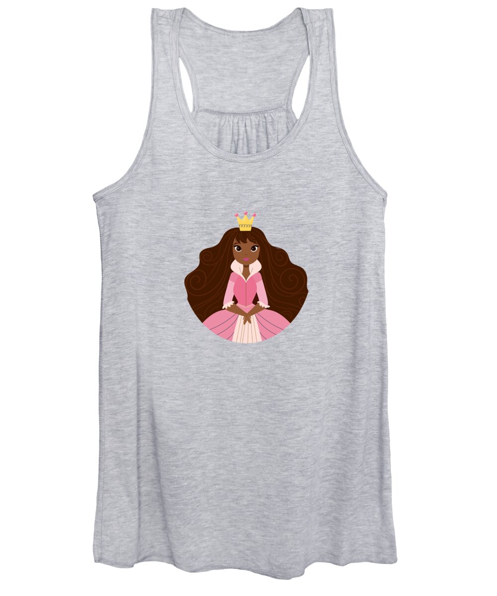 Painting Women's Tank Top featuring the painting Fairy Tale Princess In A Green Dress With Her Story Book Castle by Little Bunny Sunshine