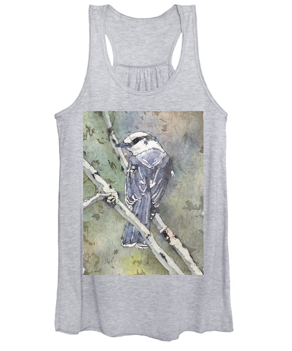 Bird Women's Tank Top featuring the painting Grey jay by Ruth Kamenev