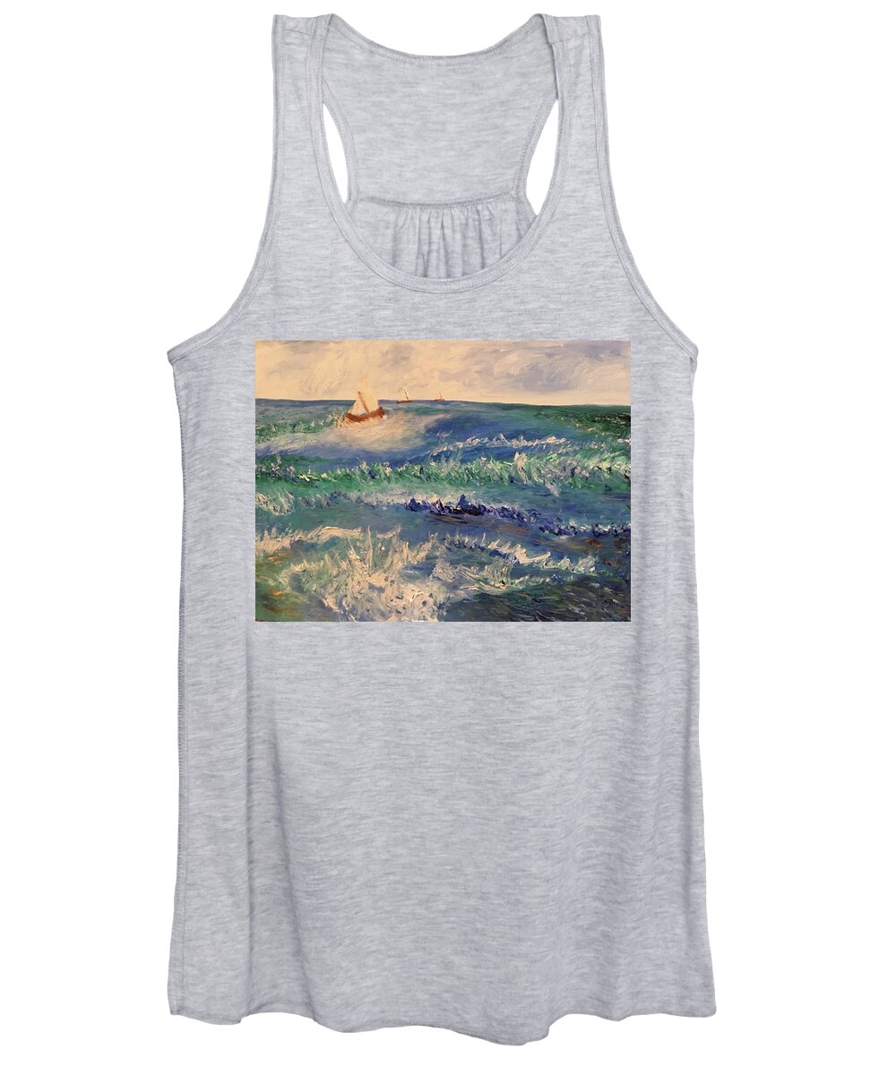 Rough Waters Women's Tank Top featuring the painting Rough Sailing on the Gulf of Mexico by Susan Grunin