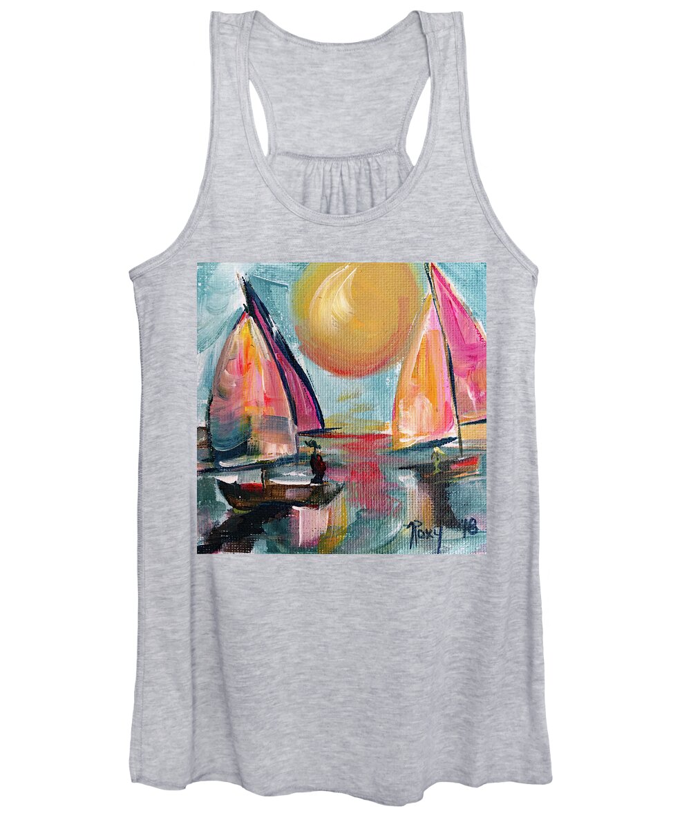Harbor Women's Tank Top featuring the painting Sail away with me #1 by Roxy Rich