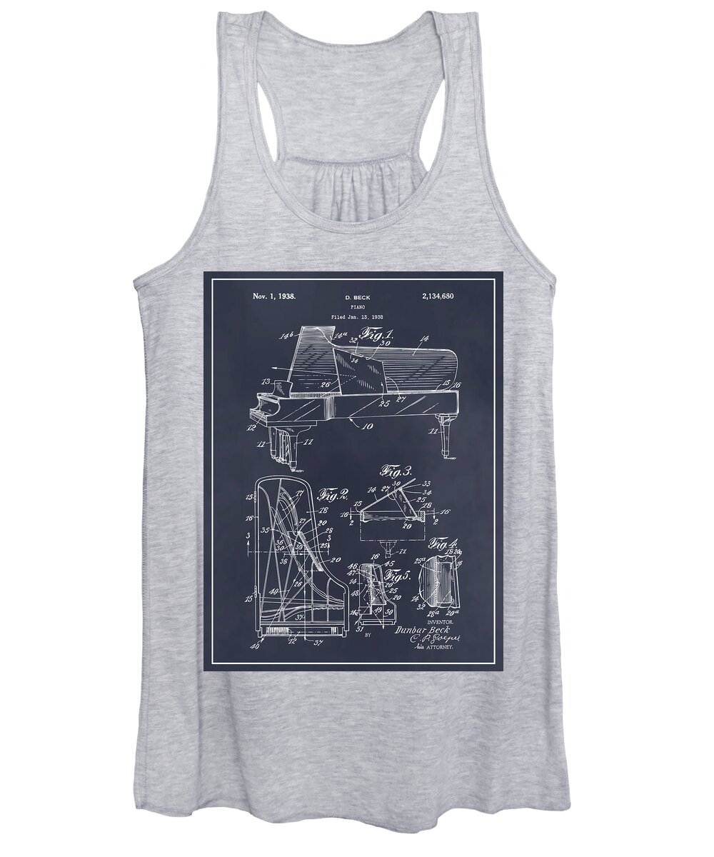 Beck Women's Tank Top featuring the drawing 1938 Beck Steinway Grand Piano Patent Print Blackboard by Greg Edwards