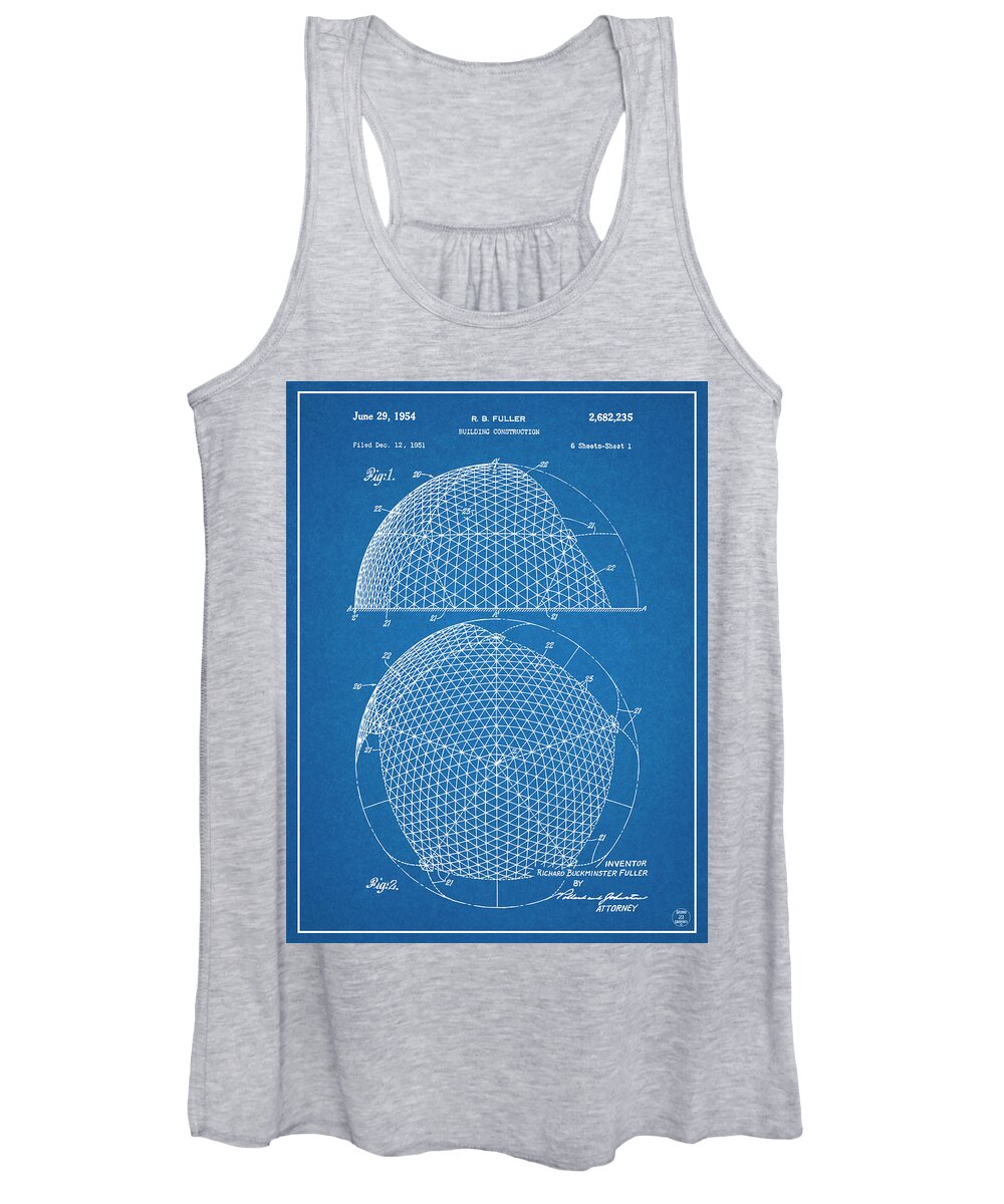 1954 Geodesic Dome Patent Print Women's Tank Top featuring the drawing 1954 Geodesic Dome Blueprint Patent Print by Greg Edwards