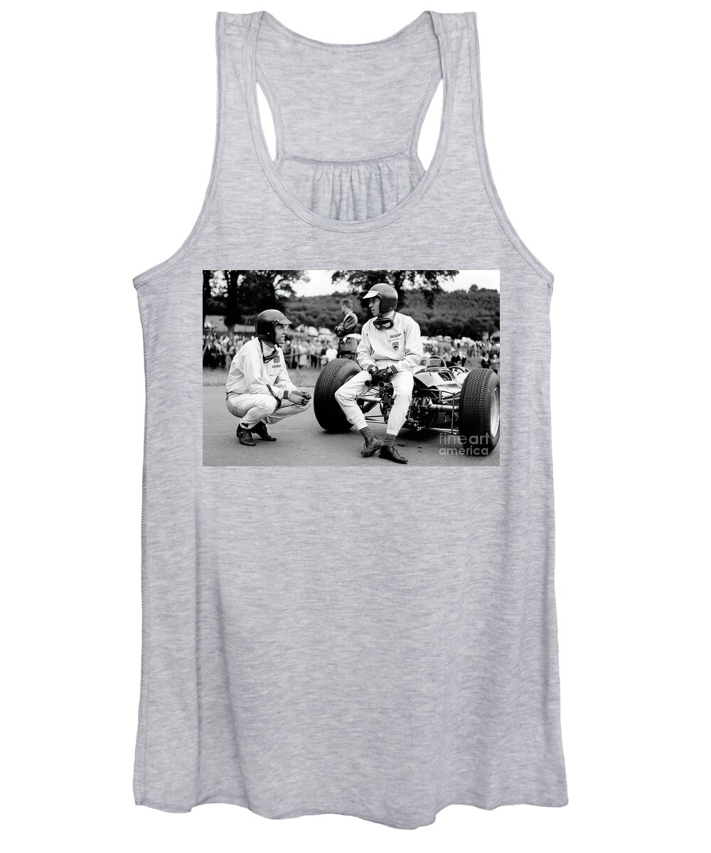 Vintage Women's Tank Top featuring the photograph 1965 Race Scene With Dan Gurney And Jim Clark With Lotus by Retrographs