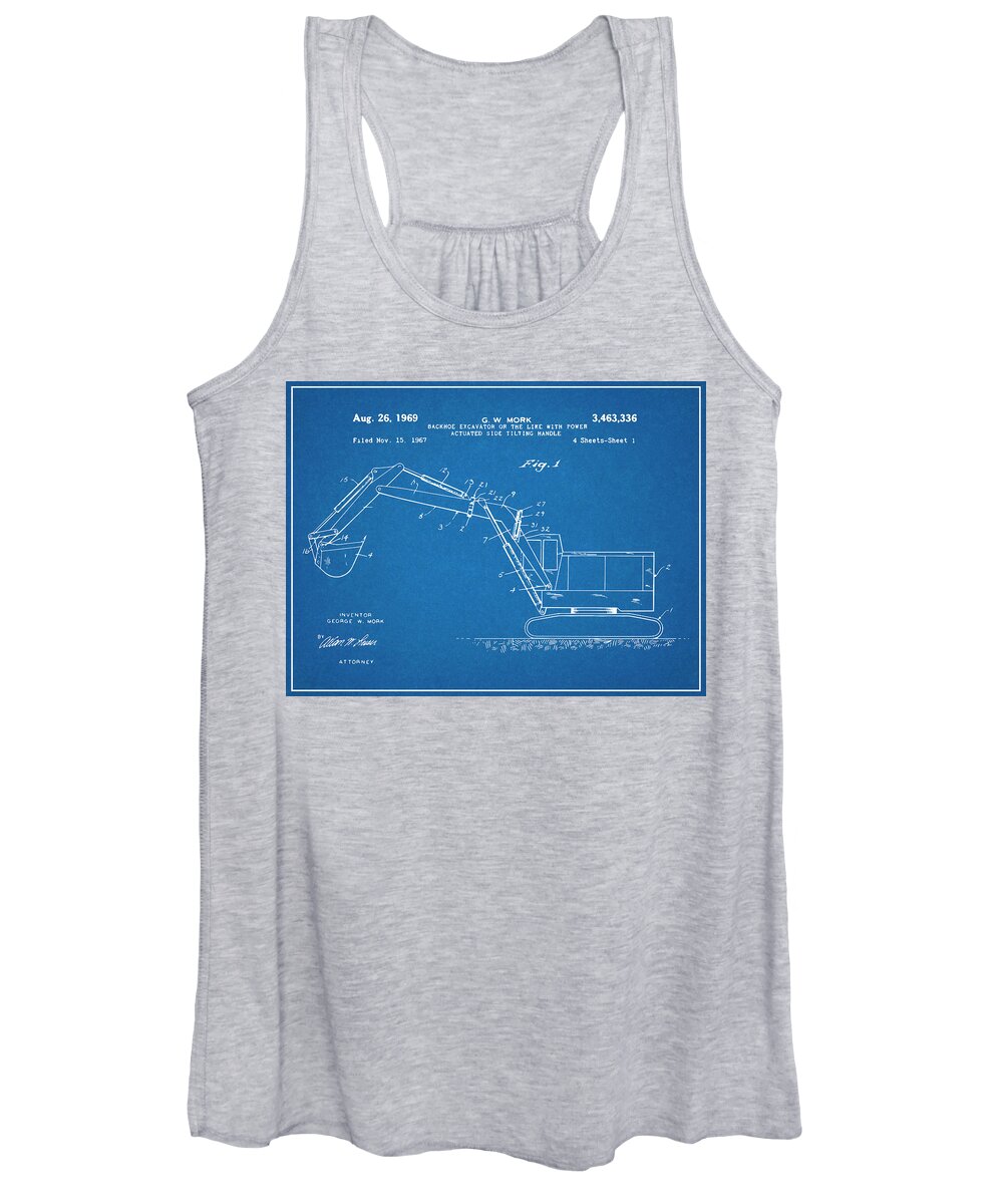Backhoe Excavator Women's Tank Top featuring the drawing 1969 Backhoe Excavator Patent Print Blueprint by Greg Edwards