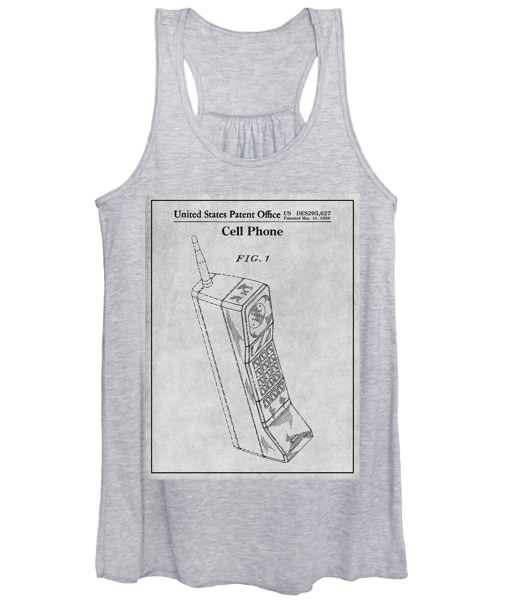 1988 Motorola Cell Phone Patent Print Women's Tank Top featuring the drawing 1988 Motorola Cell Phone Gray Patent Print by Greg Edwards