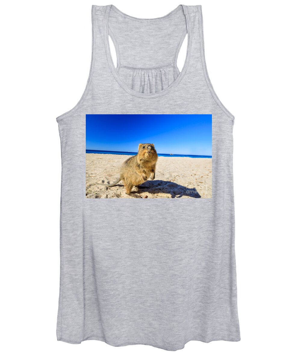 Quokka Women's Tank Top featuring the photograph Quokka on the beach #2 by Benny Marty
