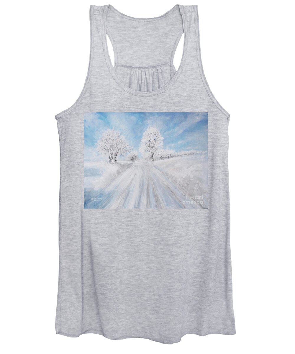 Landscape Women's Tank Top featuring the painting A Winter's Day by Lyric Lucas