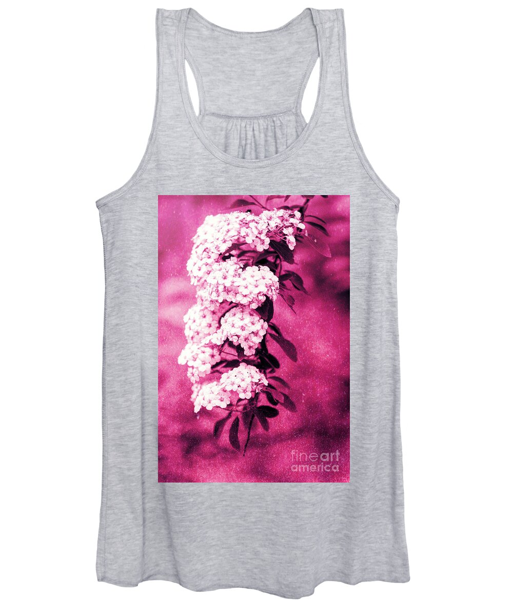 Spirea Women's Tank Top featuring the photograph Abstract Spirea Cascade in Red by Anita Pollak