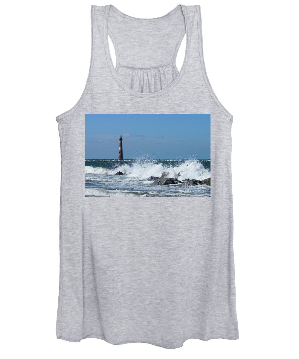 Morris Island Lighthouse Women's Tank Top featuring the photograph Action At Morris Island Lighthouse by Jennifer White