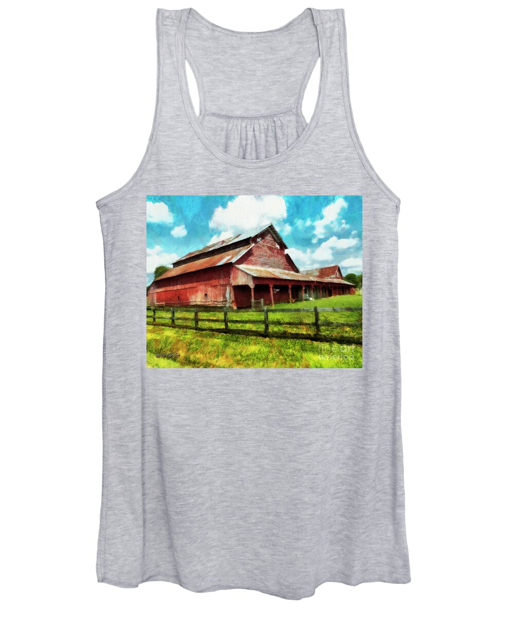  Women's Tank Top featuring the digital art Along the Rural Road Old Barn in Tennessee III by Rhonda Strickland