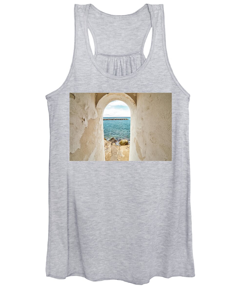 Italy Women's Tank Top featuring the photograph Ancient Door To Sea by Vivida Photo PC