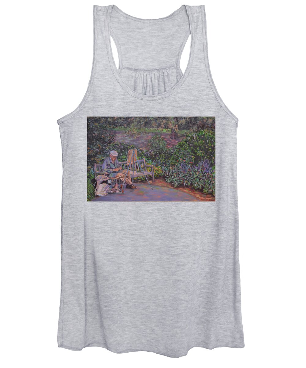 Botanical Garden Women's Tank Top featuring the painting Artist at Bronx Botanical Garden by Beth Riso