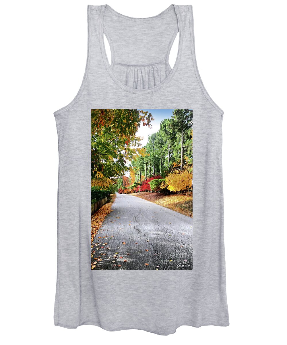 Autumn Women's Tank Top featuring the digital art Autumn Road by CAC Graphics