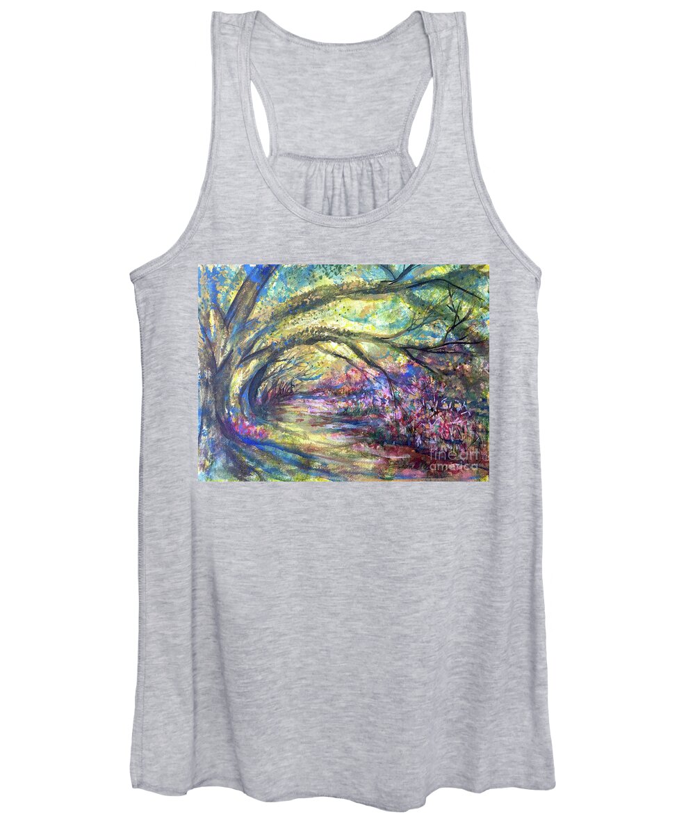 Landscape Women's Tank Top featuring the painting Azalea Road by Francelle Theriot