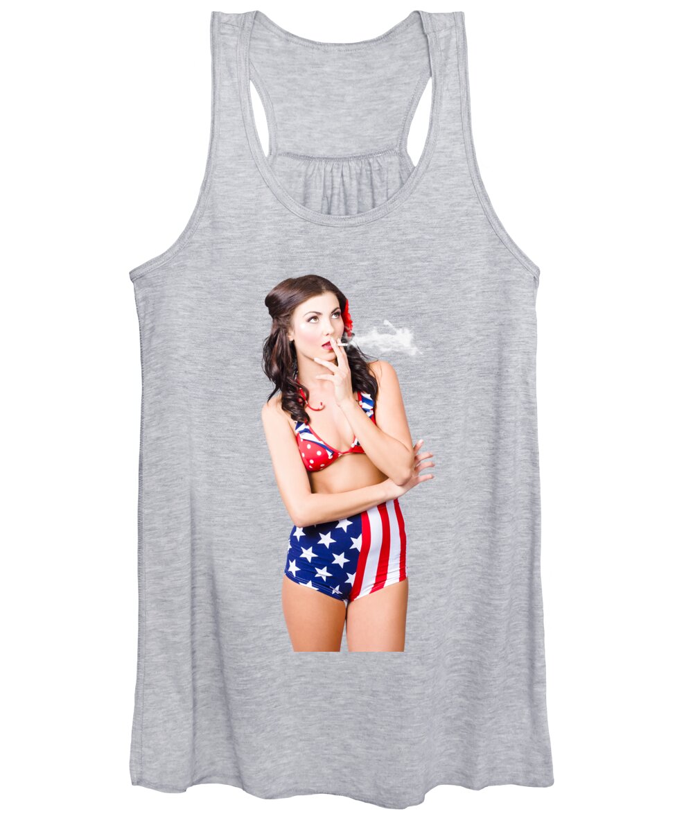 Pinup Women's Tank Top featuring the photograph Beautiful american military pin up girl by Jorgo Photography