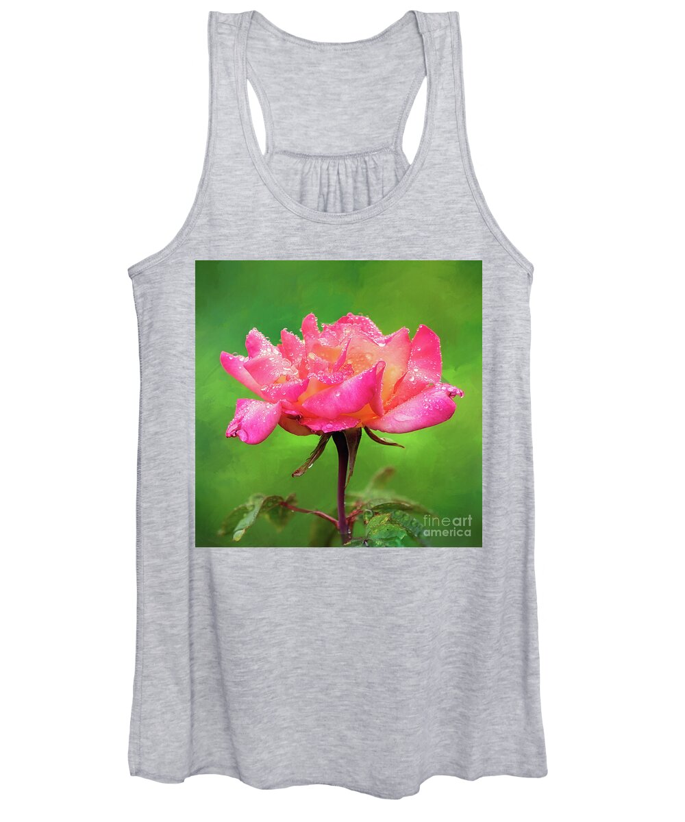 Pink Rose Women's Tank Top featuring the photograph Beautiful Two-Tone Rose in the Rain by Anita Pollak