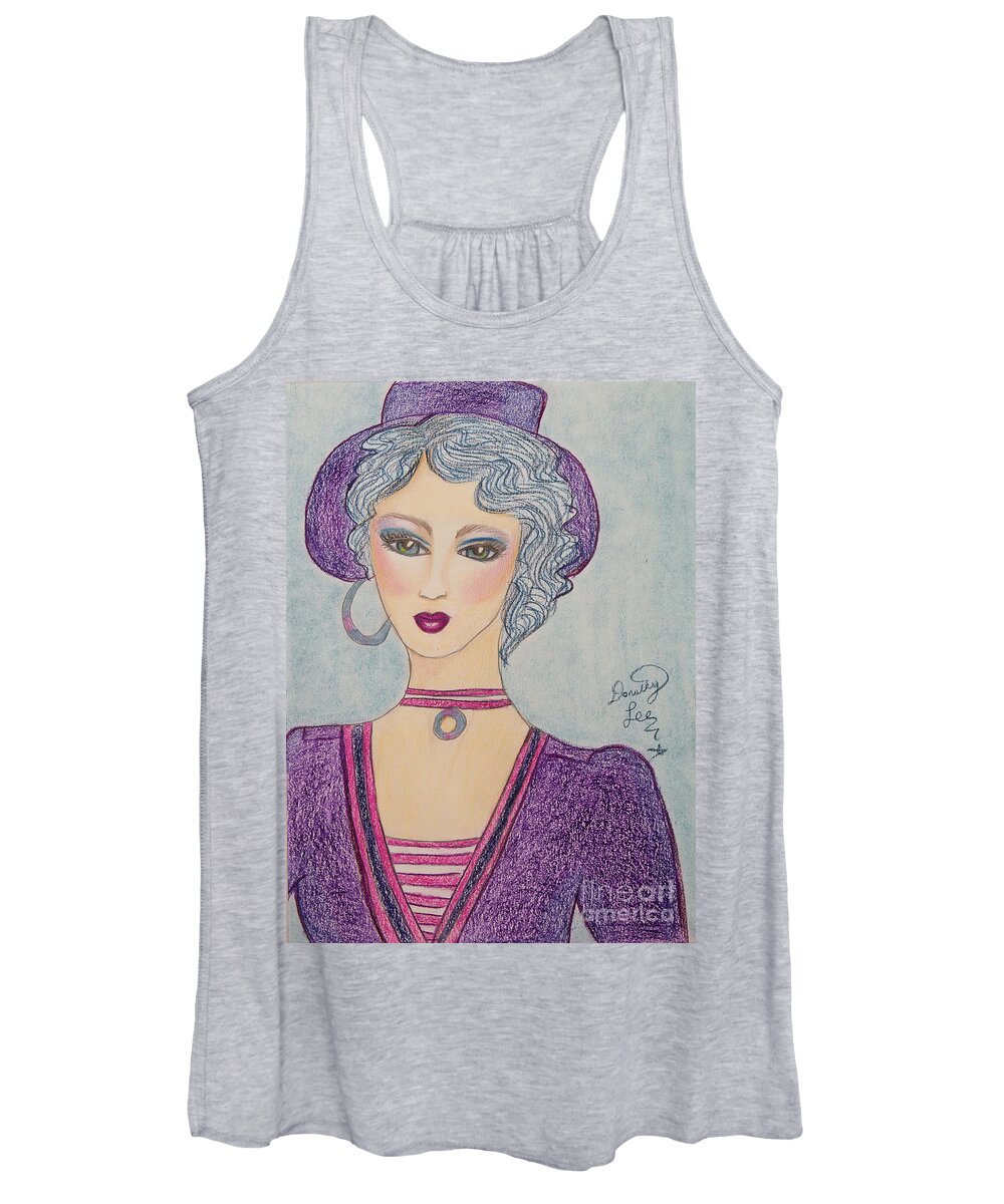 Fine Art Women's Tank Top featuring the mixed media Big Sad Eyes by Dorothy Lee