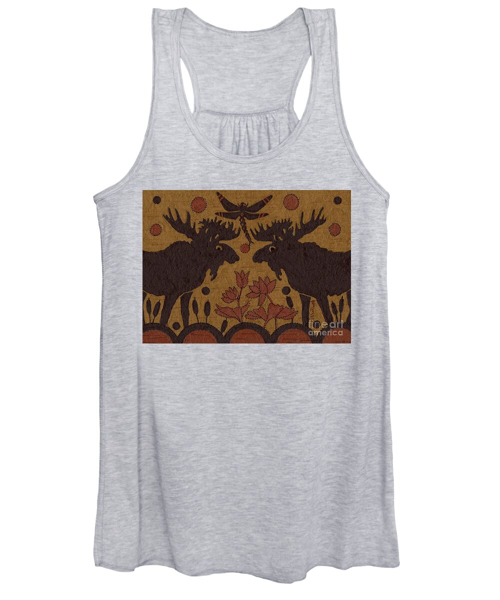 Native American Women's Tank Top featuring the painting Birch Bark - Moose Medicine by Chholing Taha